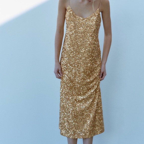 Zara SEQUIN KNIT SLIP DRESS - Picture 1 of 9